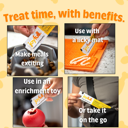 'Treat time, with benefits' and images of using a product with various applications.