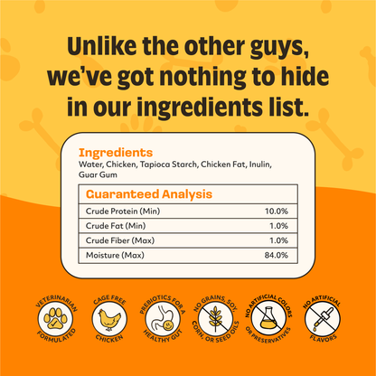 Product label with ingredients and guaranteed analysis on a yellow and orange background
